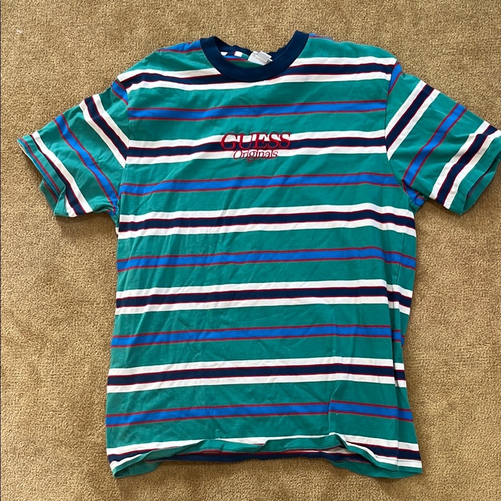 Guess Striped T-Shirt in Teal and White
